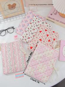 1 buah Kotak Pensil Motif Bunga Gaya Korea Warna Pink untuk Perempuan, Kotak Alat Tulis Siswa Kapasitas Besar dengan Penutup Kancing Jepret, Tas Penyimpanan Multifungsi - MultiWarna - View 2