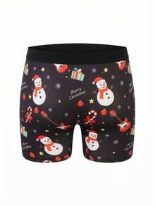 1 PC Men's Christmas Novelty Boxer Briefs, Cartoon Dinosaur Playing Guitar Snowman Gift Snowflake All‑Over Digital Print Trunks, Holiday Gift For Him - Multicolor - View 3