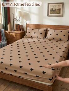 1pc Heart Pattern Fitted Sheet Mattress Cover, Autumn Bedding, Mattress Protector, Soft Comfortable Warm Breathable Wrinkle-Resistant, Machine Washable, Twin/Full/Queen/King, All Season, Pillow And Pillowcase Not Included, Dorm Bedroom Decor - Multicolor - View 6