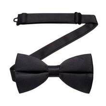 Men's Simple Black Bow Tie Set, 3Pcs Detachable Rhinestone Ring & Boutonniere, Formal Wedding Accessories - Black - View 6