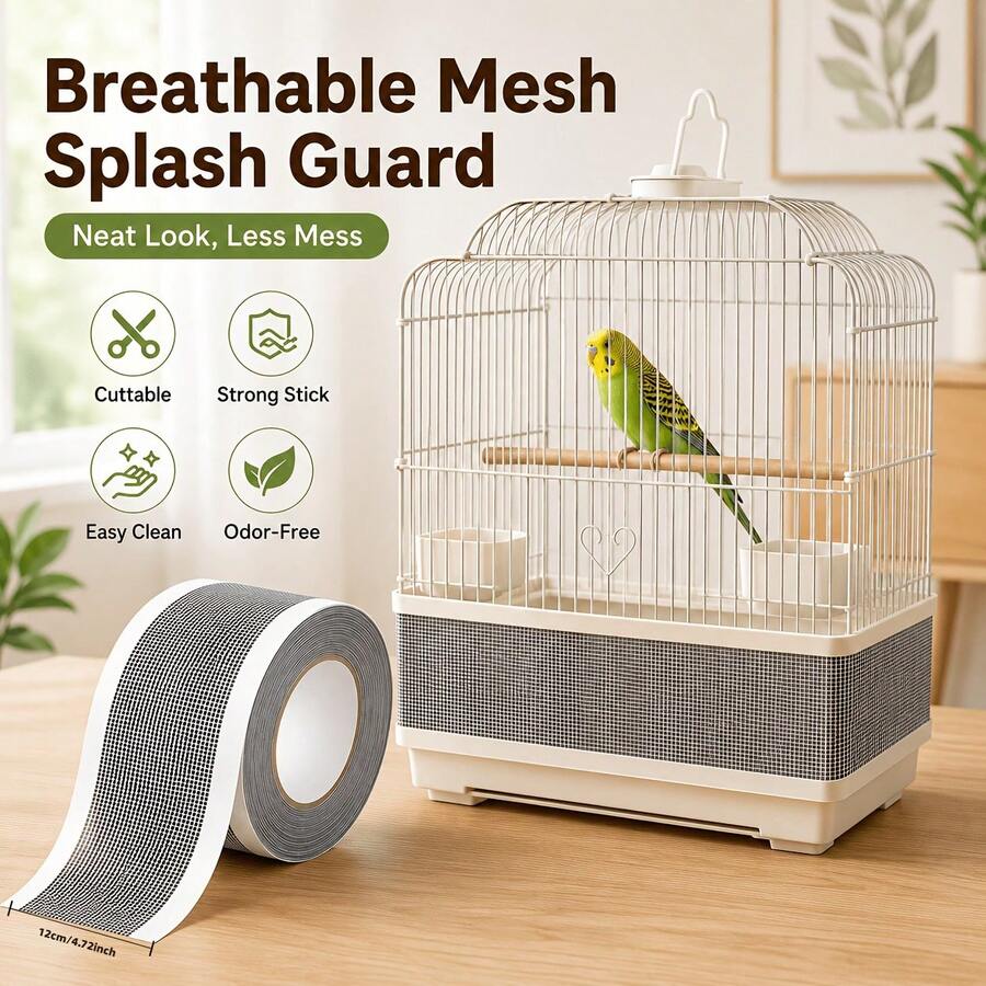 Bird Cage Anti-Splash Mesh (Total Length: 393.7 Inches), Breathable Adjustable Bird Cage Feeding Anti-Splash Mesh Accessory