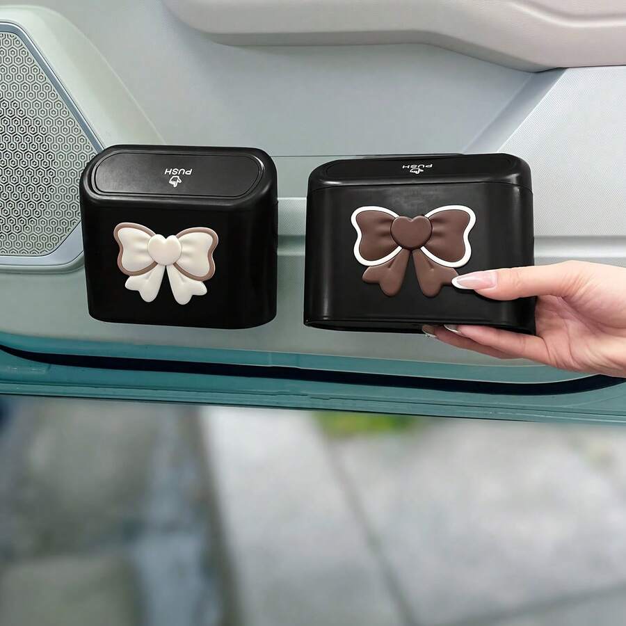 可愛蝴蝶結車用垃圾桶創意車內收納整理盒防水車門收納桶 - 蝴蝶結 - 查看 1