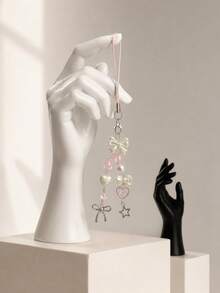 1pc Creative Faux Pearl Bow Decor Phone Lanyard, Camera Strap. Note: Due To Photography Angle And Magnification, The Actual Size May Slightly Differ From The Photo. Phone Charm, Phone Accessory, Smartphone Wrist Strap, Smartphone Crossbody Bag - Pink - View 4