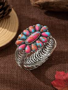 European And American Bohemian Women's Vintage Fashion Personalized Handmade Inlaid Colorful Turquoise Adjustable Open Ring, Versatile Retro Hand Accessory Suitable For Clothing Matching, Holidays And Other Occasions - Colorful - View 6