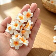 10pcs Soft Clay 25mm Plumeria Flower Straight-Hole Beads Polymer Clay Hawaiian-Themed Flower Beads Are Suitable For Jewelry DIY Making - 10pcs Plumeria Flower Beads - View 17