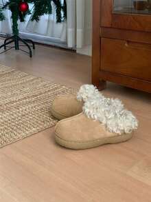 XIXITIAO Vintage Wearable Fuzzy Slippers For Winter, Non-Slip Warm Casual Versatile Moccasin Slippers For Women - Khaki - View 2