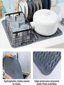 3pcs/1pc Kitchen Silicone Dish Drying Mat, Foldable Dish Drying Mat, Sink Drainer Mat, Non-Slip Drying Mat, Anti-Stain Easy To Clean, Suitable For Kitchen Countertop, Dining Table, Shower Rack, Waterproof, Non-Slip, Heat-Resistant, Coffee Bar Accessories, Cup Mat, Utensil Rack, Essential Home, Restaurant Decor, Halloween, Christmas, Best Gift For Women - Multicolor - View 10