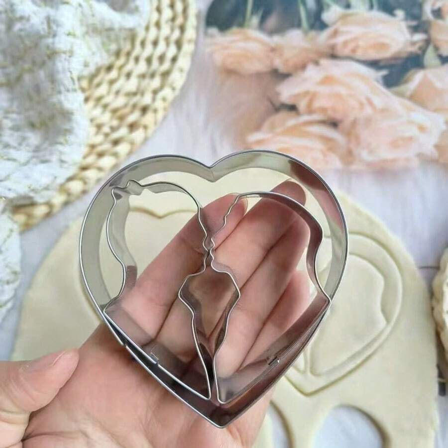 430 Stainless Steel Cookie Cutter Set, Wedding Decor, Stainless Steel Valentine's Day Cookie Mold Heart Shape Men's Women's Cookie Fondant Embossed Cutter