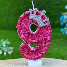 1pc Fuchsia Glitter Rhinestone Queen Crown Number Candle, 0-9 Digit & Letter Birthday Cake Candle, Handmade DIY Cake Topper, Cake Decor For Girls Birthday Party, Anniversary Dessert Table Decor, Cake Baking Supplies, Birthday Celebration Decorations - View 12