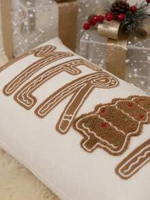1pc Christmas MERRY Embroidered Pillow Case, Christmas Tree Pillow Cover, Suitable For Indoor Decoration, Christmas Decoration, All Season Pillow Case, Without Insert - Multicolor - View 7