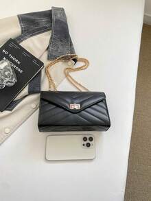 Hevel Fashion 純色菱格鏈條單肩包，多功能晚宴手拿包，輕量新款手提包，適合日常通勤斜背，適合上班族與學生，休閒手機零錢口紅斜挎包，黑色 - 黑色 - 查看 10