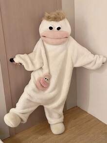 1pc Cute Funny Cartoon Big Mouth Monster Thick Coral Fleece Bathrobe, Couple Bathrobe, Cartoon Bathrobe, Suitable For Cosplay, Unisex Bathrobe - Multicolor - View 26