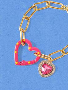Popjeli 1pc Fashionable Cute Geometric Colorful Enamel 3D Heart Charm Adjustable Stainless Steel Chain Bracelet - Oil-dripping Heart Chain Bracelet - View 4