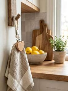 1/2pcs Wooden Heart-Shaped Towel Clips, Kitchen Tea Towel Holder, Dishcloth Hanging Rack, Bathroom Hand Towel Rack, Non-Slip Instant Hanging Ring - A - View 7
