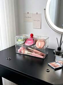 1pc Round Makeup Storage Box With Colorful Handle, Divided Compartment Design, High Transparency Material, Waterproof And Dust-Proof, Organizer For Makeup Brushes, Powder Puffs, Cushion Compacts And Powder Cakes, Vanity Organizer For Girls' Dorm And Rental Apartment - Multicolor - View 9