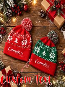 Custom Christmas Season Hats Santa Claus Hat, Custom Women Beanie, Warm Hats, Custom Logo/Text Hats, Personalized Beanie Christmas Outfit - Multicolor - View 5