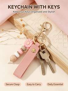 1pc Creative Cartoon Daisy Flower Beaded Keychain Bag Pendant Cute Silicone Keyring All Seasons - Multicolor - View 13