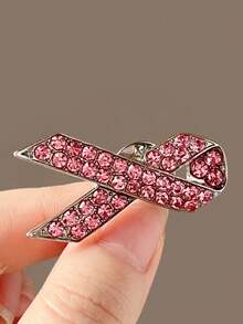 1pc Breast Cancer Awareness Pink Ribbon Badge Accessory, Pink Bow Brooch Lapel Pin - Pink - View 2