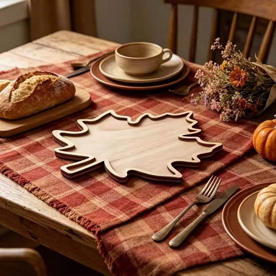Wooden Maple Leaf Tray, Autumn Fallen Leaf Design, Suitable For Thanksgiving, Halloween, Autumn Party, Daily Home Decor - Multicolor - View 1