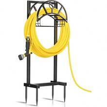 Black Iron Garden Hose Holder With Storage Basket, Outdoor Organizer With 4 Anchor Points And Rust-Resistant Coating, 108cm Height - Negro - View 4