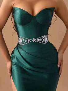 1pc Elegant Rhinestone & Pearl Women's Belt, Bridal Alloy Leaf Crystal Waist Belt, Wedding Holiday Party Outfit Accessory - Green - View 12