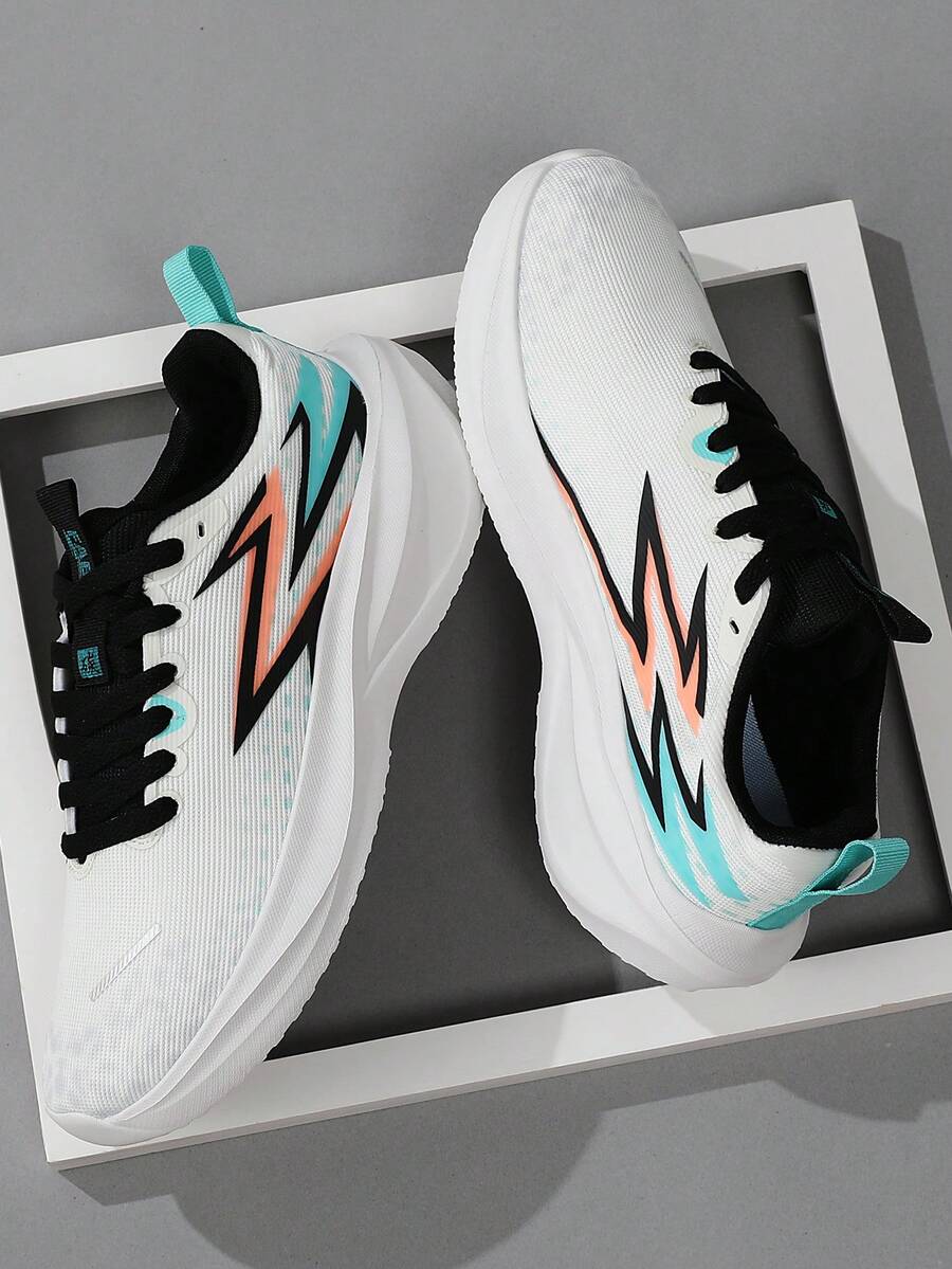 Men's Mesh Running Shoes, Lightweight Thick Sole Shock-Absorbing Lace-Up Outdoor Training Sports Shoes - White - View 1