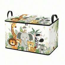 1pc Jungle Safari Animal Storage Box, Elephant Giraffe Lion Zebra Koala Pattern Foldable Storage Bin With Zipper & Handles, Large Fabric Storage Organizer For Clothes Bedding Home Decor - Multicolor - View 9