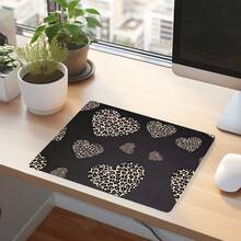 Leopard Heart Square Mouse Pad Black Small Mousepad Aesthetic Art Desk Accessories With Stitched Edge Non-Slip Rubber Base Computer Desk Pad 9.4x7.8Inches Table Mat For Home Office As Gift For Friends - View 3
