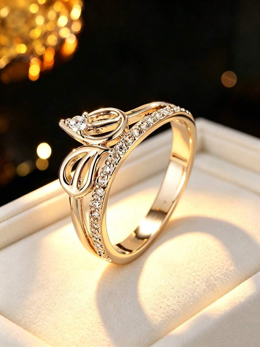 1pc Women's Luxury Hollow Wrapped Ring, Cubic Zirconia Inlaid Design Ring, Versatile Accessory For Daily Commute - Ring - View 1