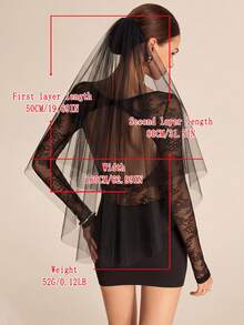 2-Layer Black Tulle Veil Gothic Style Halloween Party Bride Veil Photo Prop Headpiece - Multicolor - View 8