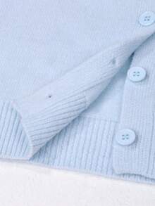 Women's Light Blue Cardigan Sweater, Round Neck Basic Style, Front Button Design, Comfortable Soft Medium Stretch, Suitable For Autumn And Winter Wear - Light Blue - View 5