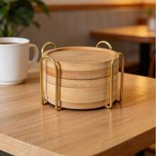 6-Pack Bamboo Coaster Set With Holder - Natural Wood Coasters Waterproof Heat-Resistant For Home/Bar/Kitchen Decor - Wood Color - View 9