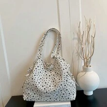 Men's Star Print Drawstring Tote Bag, Large Capacity Corduroy Shoulder Bag, Minimalist Retro Casual Commuter Handbag, Versatile Everyday Large Bag - Multicolor - View 5