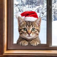 BRUP 1PC Cute Peeking Cat Christmas Static Window Stickers,Tabby Cat With Santa Hat Electrostatic Glass Clings,Xmas Holiday Decor For Home, Shop And Window - Multicolor - View 2