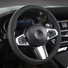 15-Inch/38cm Handmade Steering Wheel Cover, DIY Breathable Anti-Slip Leather Steering Wheel Protector, Car Steering Wheel Cover, Includes Needle And Thread, Decorative Modification Accessory, Fits Most Vehicles - Black - View 4