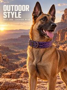 Pet Dog Wide Collar, Crocodile Embossed Wide Neck Collar, Bronze Metal Buckle And D-Ring Design, Adjustable For Medium And Large Dogs Daily Wear And Walking, Purple/Grey/Brown, L-3XL - Multicolor - View 9