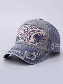 1pc Men's New Washed Shark Embroidered Outdoor Sports Sun Protection Baseball Cap,Beach,Holiday - Multicolor - View 12