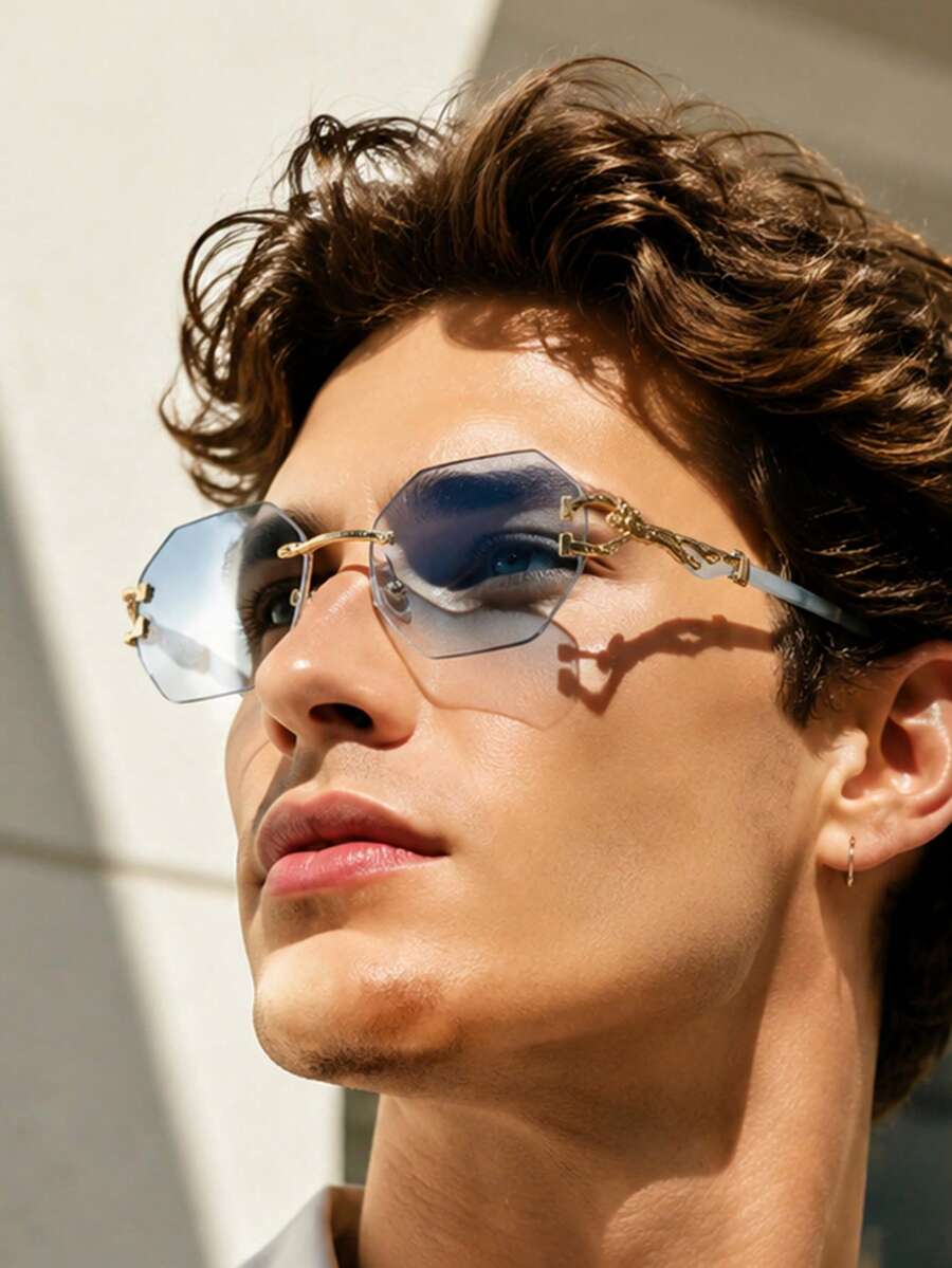 1pc Fashion Leopard Print Temple Sunglasses For Men - Baby Blue - View 1