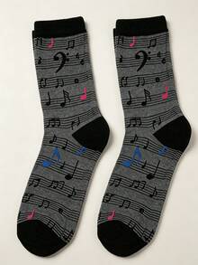 1/4 Pairs Men's Novelty Musical Note Pattern Crew Socks,Soft Breathable Funny Music Themed Dress Socks,For Daily Casual Wear & Holiday Presents - Multicolor - View 4