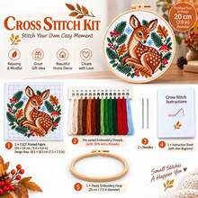 5 Sets Nordic Forest Animal Cross Stitch Full Material Kit Including Embroidery Hoop 11CT Small Fox/Deer/Hedgehog/Owl/Squirrel Printed Pattern Handmade DIY Gift For Best Friend Bedroom Living Room Decor Simple For Beginners - Multicolor - View 19