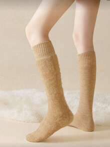 1 Pair Women's Over-The-Knee Socks, Multi-Color Options, Thick Warm Wool Blend, Solid Color Design, Classic Fashion, Suitable For Autumn/Winter, Y2K Style, Comfortable Socks - Multicolor - View 11