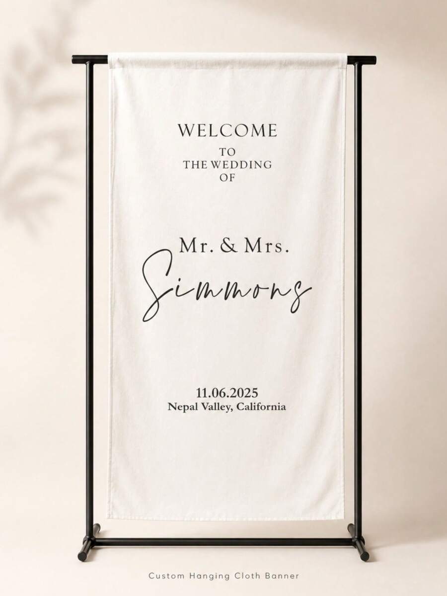 Customized Wedding Welcome Sign, Wedding Fabric Welcome Sign, Modern Wedding Welcome Banner, Fabric Sign Customized Wedding Banner, Bohemian Wedding, Bridal Shower Sign Personalized Name Customized Wedding Sign, Customized Minimalist Welcome Sign, Fabric Welcome Sign, Wedding Decor, Customized Fabric Wedding Sign, Personalized Party Decor, Minimalist Sign, Fabric Sign, Wedding Welcome Sign, 3 Fabric Options For Banners, Personalized Party Decor, Minimalist Sign, Fabric Sign, Wedding Welcome Sign - Multicolor - View 1
