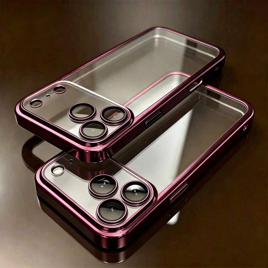 Casing Ponsel Ultra Tipis Transparan Berlapis Elektroplating Mewah, Kompatibel dengan iPhone 18 18Pro 18Pro Max 17 Air 16 15 14 13 12 Pro Max Plus, 18 17 Pro Pelindung Anti Guncangan - Hitam - View 1