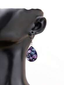 YUJUGLOW 1 Pair Purple Diamond Pattern Luxury Style 316 Stainless Steel Water Drop Earrings Suitable For Women's Daily Wear - Violet Purple - View 4