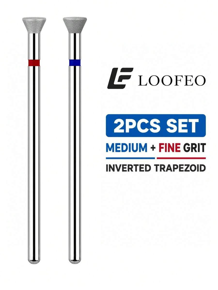 2Pcs Inverted Trapezoid Diamond Nail Drill Bits With Red & Blue Grit Rings For Excess Gel Removal, Nail Surface Prep, Shaping And Edge Refinement - Multicolor - View 1