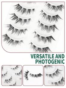 5 Pairs Of Transparent Stem Fluffy Cat Eye/Fox Eye False Eyelashes . Natural Look, Soft & Curled, Lash Extension, Dramatic Lashes Strip Lashes, Lashes, Eyelashes, Fake Lashes - Black - View 5