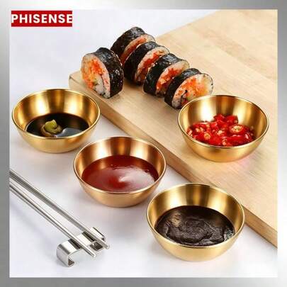 Mini Tigela Bowl Inox 8,2cm Para Molho Tempero Condimentos Prato Multiuso Cozinha Dourado