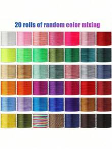 1 Set 20 Rolls Chinese Rope 0.8mm, Random Mixed Color Nylon Thread, Suitable For DIY Bracelets, Necklaces, Beaded Jewelry, Accessories, Material Total Length 7874.02 Inches - 20 Rolls Of Random Mixed Colors - 7200 Inches Total - View 1
