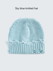 1pc Unisex Warm Windproof Distressed Ripped Knit Beanie (Y2K/Grunge/Street/Hip-Hop Style) - Suitable For Outdoor Sports (Skiing/Cycling) And Daily Casual Wear, Combining Fashion And Comfort, Breathable Chunky Ribbed Knit Design, Simple Solid Color Versatile, Essential Item For Autumn, Winter And Spring - Multicolor - View 14