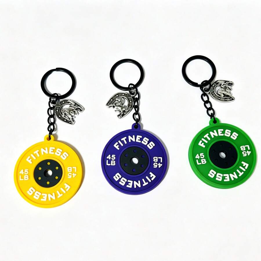 Fitness Weight Plate Keychain 45LB Gym Bag Charm With Horse Pendant Gift Letter Casual Silicone Keychain All Year - A - View 1